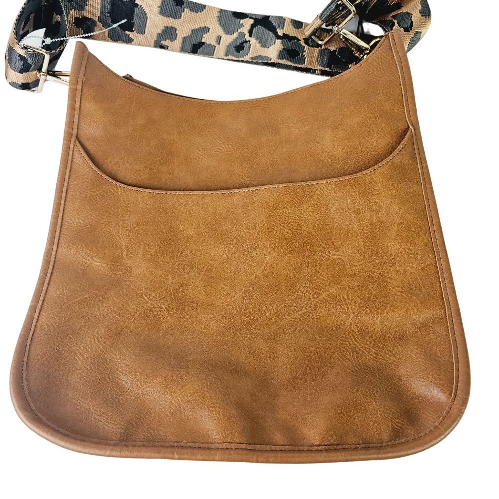 ah.dorned Camel Color Vegan Leather Open Body Crossbody Messenger w/ Camo Strap - Picture 8 of 9